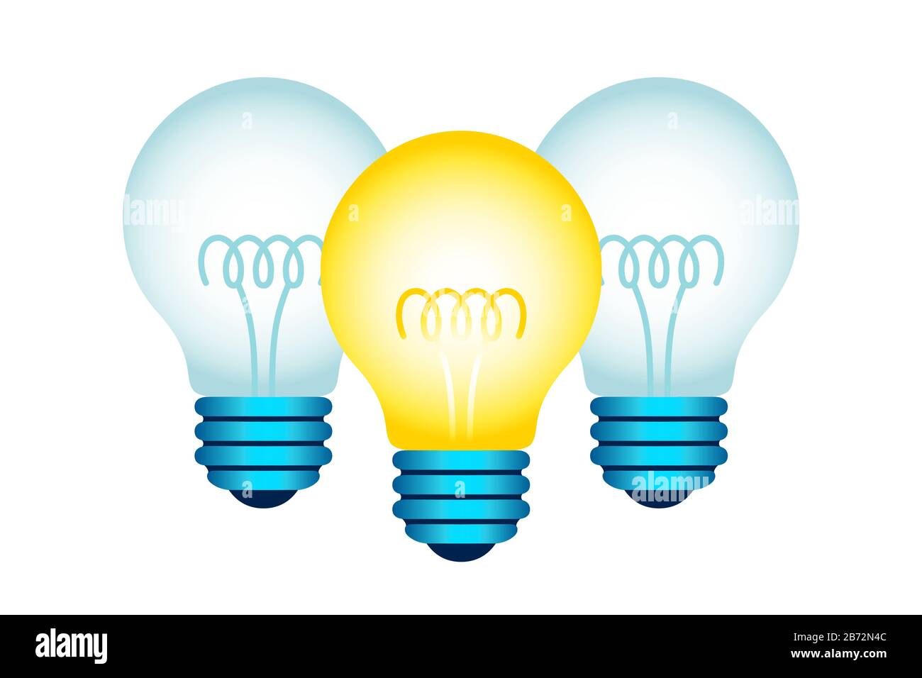 Yellow Light Bulb Icon. Three Incandescent Electric Lamps With Spiral