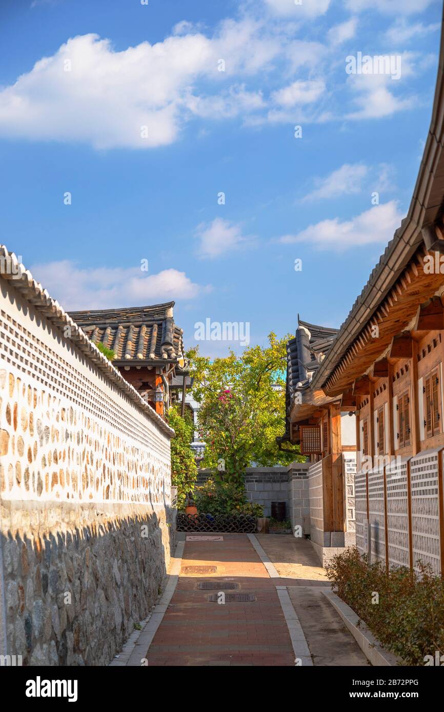 Traditional houses in Bukchon Hanok village, Seoul, South Korea Stock ...
