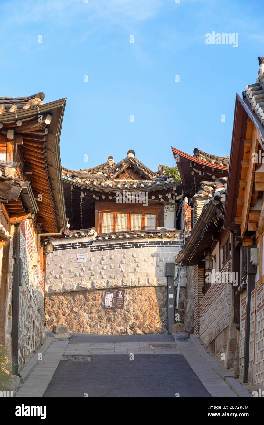 Traditional houses in Bukchon Hanok village, Seoul, South Korea Stock ...