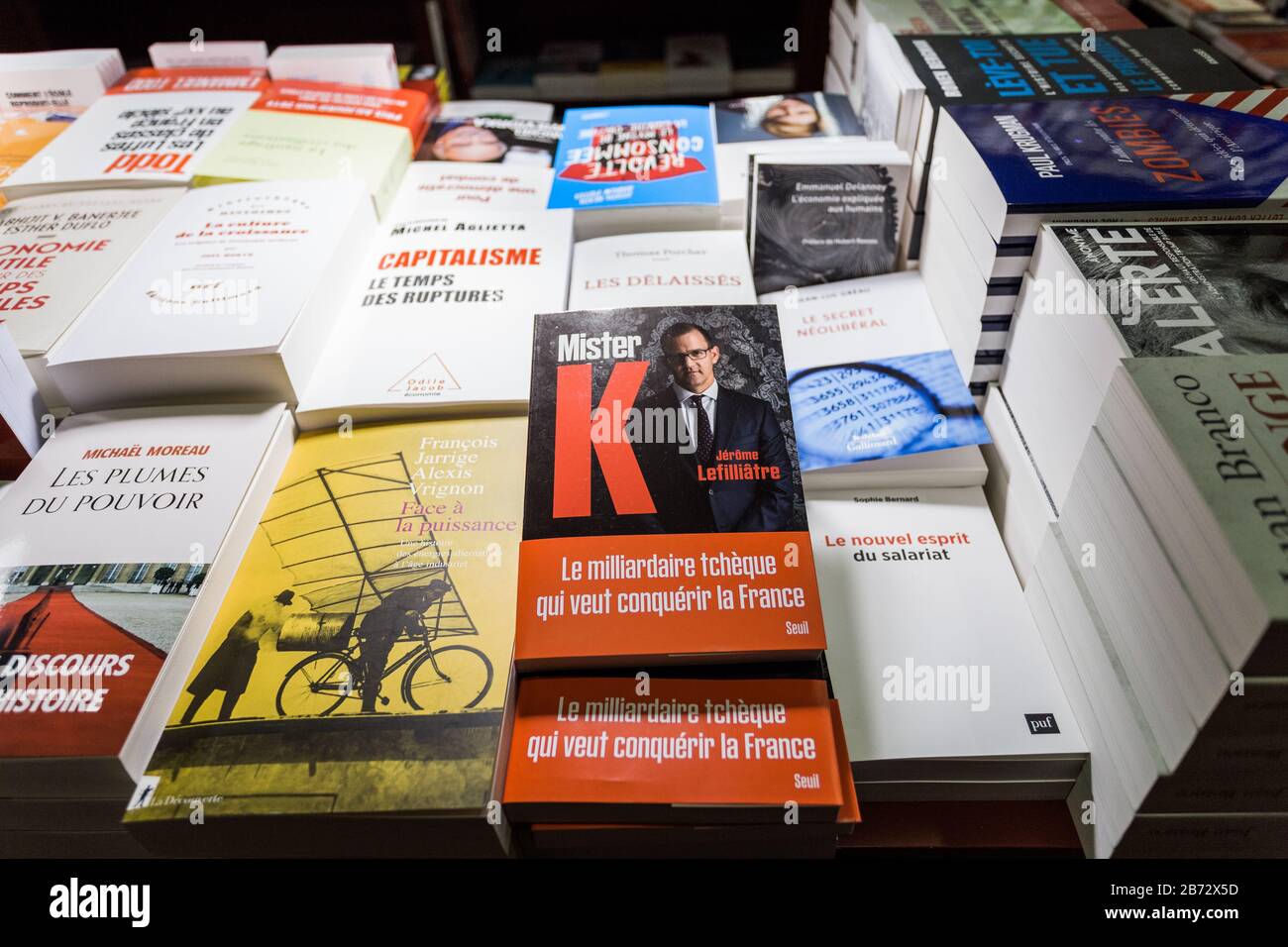 Paris, France. 12th Mar, 2020. Book on Czech investor Daniel Kretinsky  called Mister K. - Petites et grandes affaires de Daniel Kretinsky, by  French journalist Jerome Lefilliatre, is seen in one of