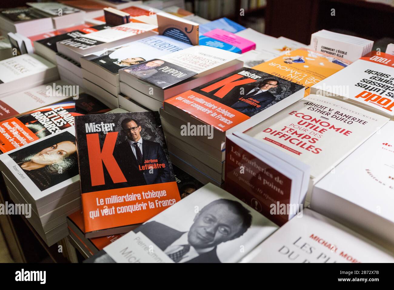 Paris, France. 12th Mar, 2020. Book on Czech investor Daniel Kretinsky  called Mister K. - Petites et grandes affaires de Daniel Kretinsky, by  French journalist Jerome Lefilliatre, is seen in one of