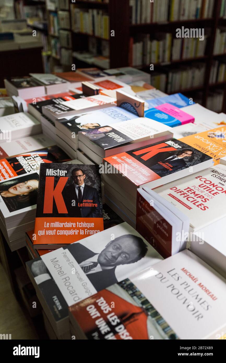 Paris, France. 12th Mar, 2020. Book on Czech investor Daniel Kretinsky  called Mister K. - Petites et grandes affaires de Daniel Kretinsky, by  French journalist Jerome Lefilliatre, is seen in one of