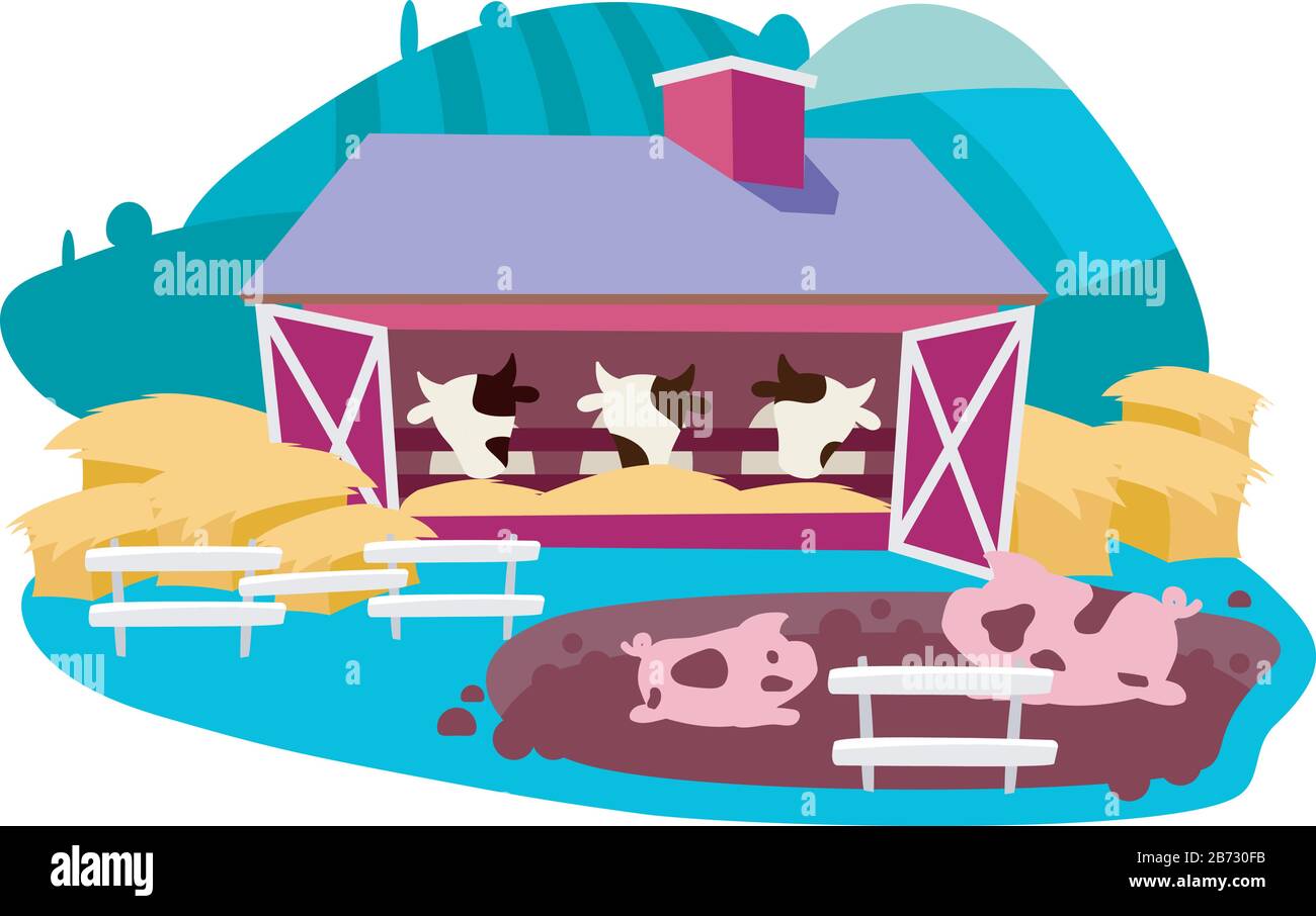 Livestock and dairy farm flat vector illustration Stock Vector Image ...