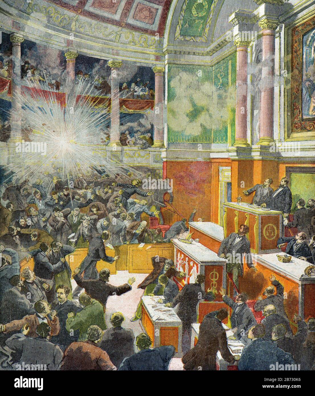 Lix Frederic ( 1830 - 1897 ) - December 9, 1893 explosion of a bomb launched by the anarchist Auguste Vaillant in the chamber of deputies to the national assembly - Private collection Stock Photo