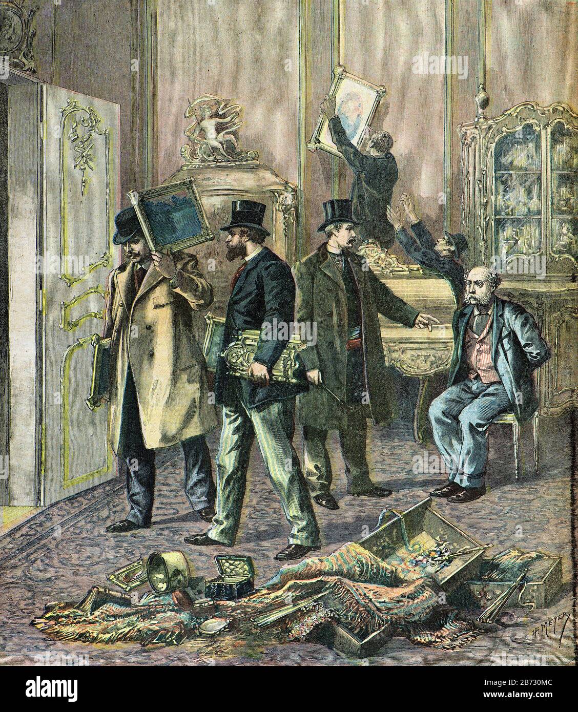 Meyer Henri ( 1841 - 1899 ) - Burglary in a Parisian grand hotel in 1893, the owner was tied up on a chair in 1893 - Private collection Stock Photo