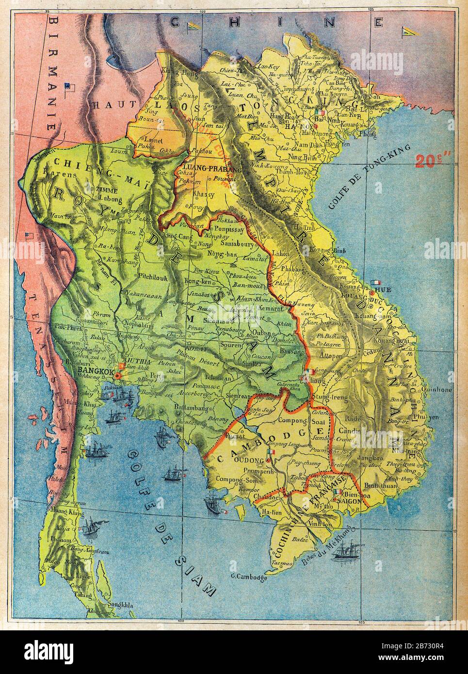 Engraving - Map of the kingdom of Siam in 1893 - Private collection