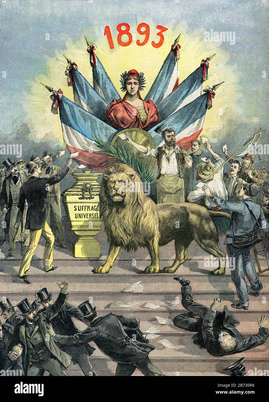 Engraving - Allegory of universal suffrage in 1893 - Private collection Stock Photo