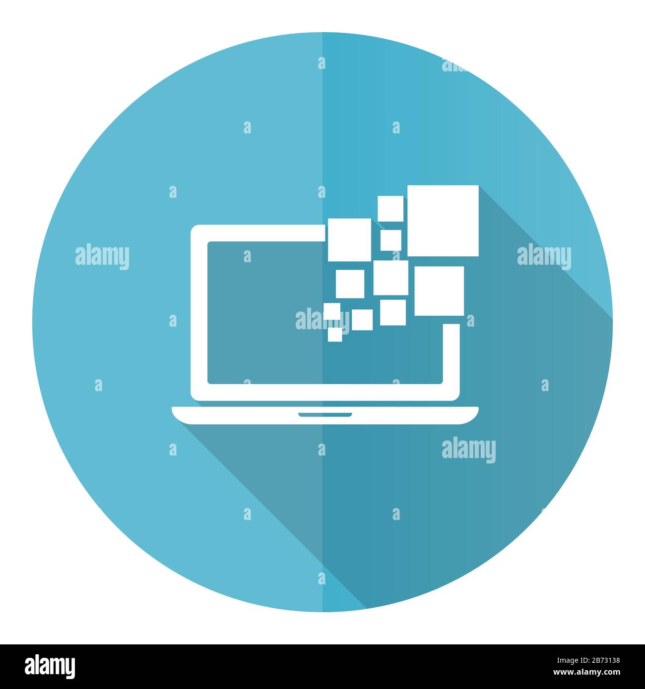 Laptop blue round flat design vector icon isolated on white background ...