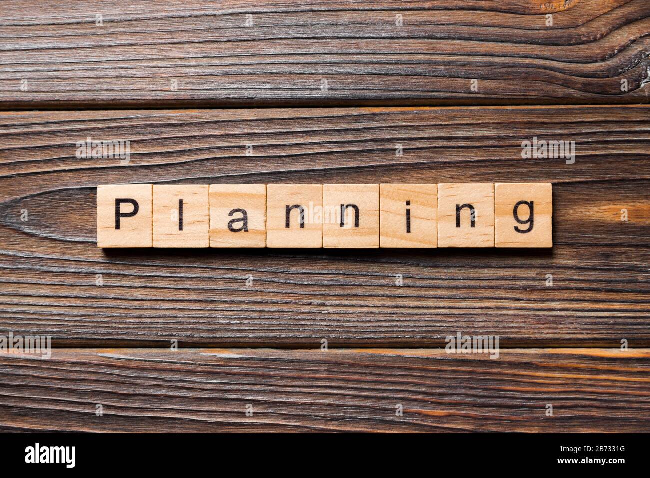 planning word written on wood block. planning text on table, concept