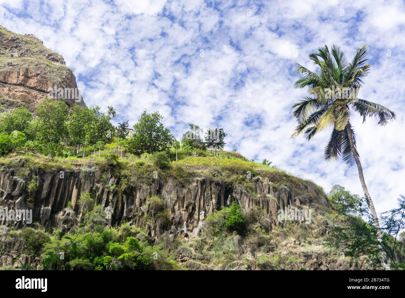 Mountains in Santo Antao Island, Cabo Verde, green cape and beautifull sky and nature Stock Photo
