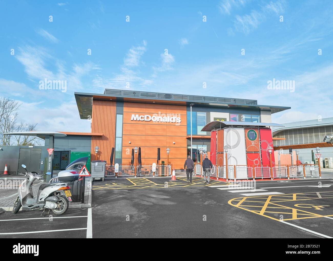 McDonald's restaurant at the southern gateway of Corby, Northamptonshire, England, opened february 2020. Stock Photo
