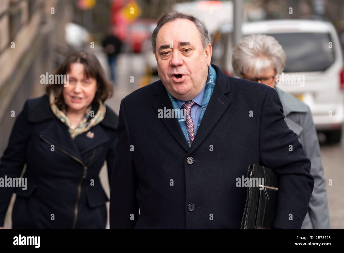 Edinburgh, Scotland, UK. 13 March, 2020. Alex Salmond arrives at High Court in Edinburgh on day five of his trial. Iain Masterton/Alamy Live News Stock Photo