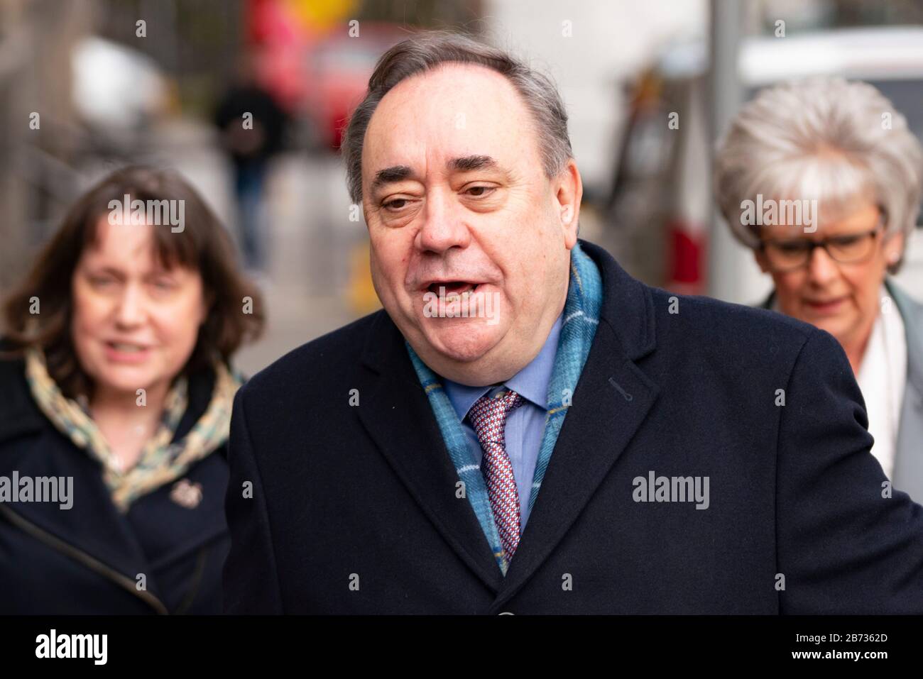 Edinburgh, Scotland, UK. 13 March, 2020. Alex Salmond arrives at High Court in Edinburgh on day five of his trial. Iain Masterton/Alamy Live News Stock Photo