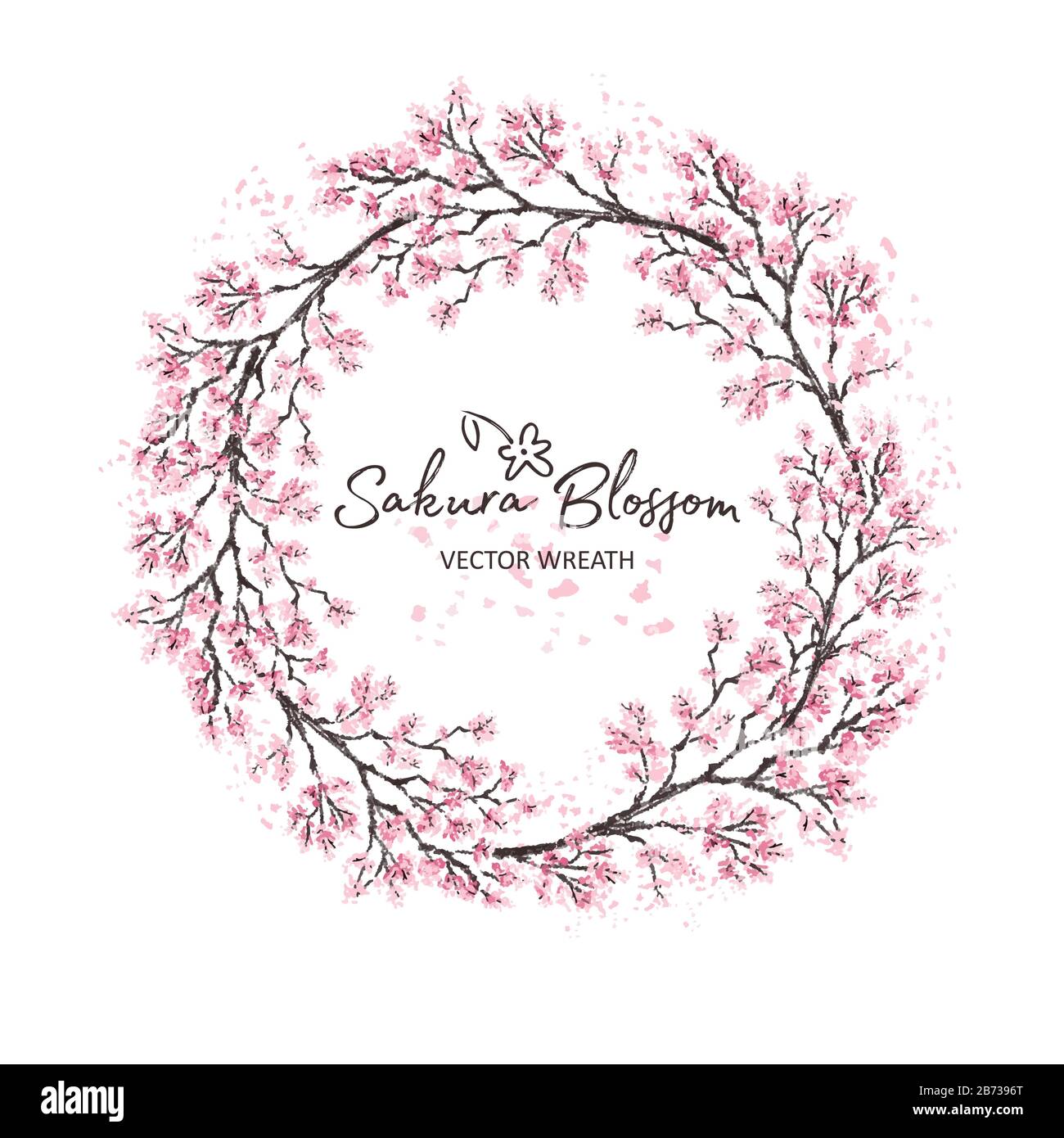 Sakura japan cherry branch with blooming flowers illustration Stock ...