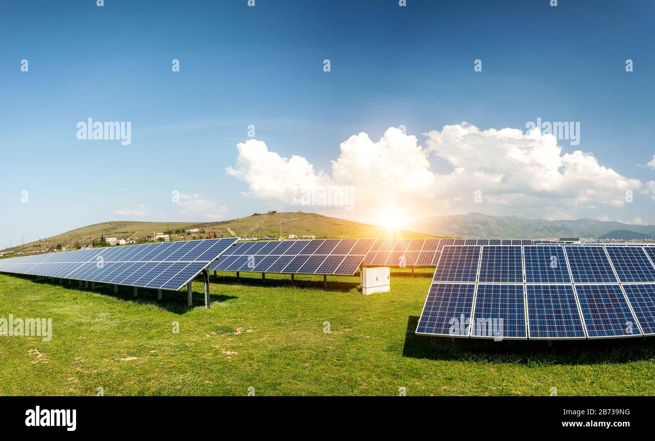 Solar Panoramic Panoramic view of solar panels, photovoltaics, alternative electricity ...