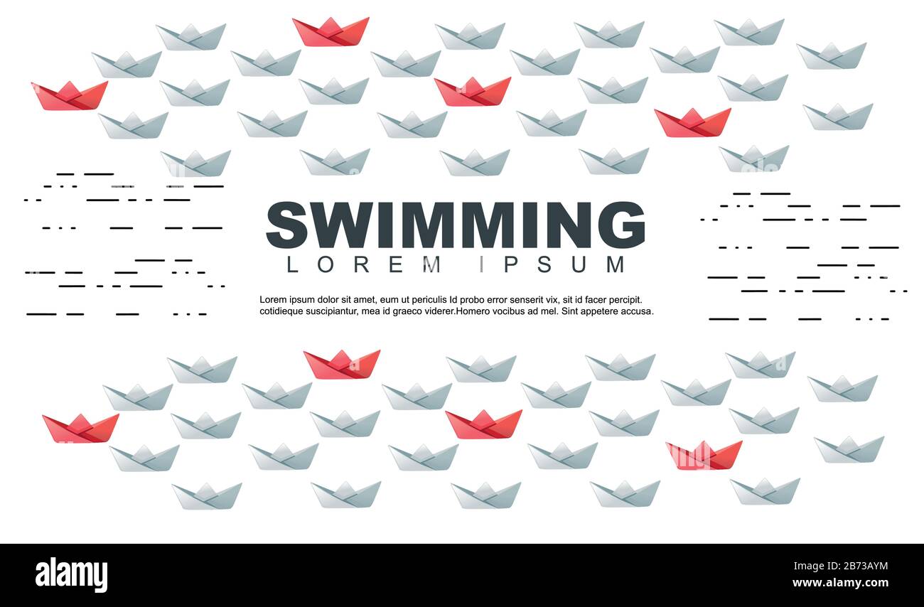 Paper swimming boats red and white advertising flyer concept design flat vector illustration on white background. Stock Vector