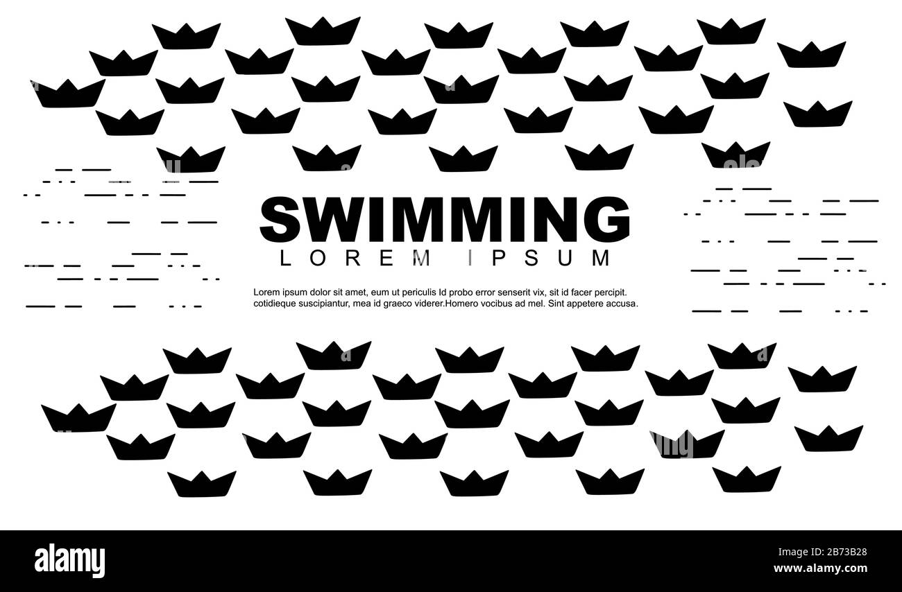 Paper swimming boats black silhouette advertising flyer concept design flat vector illustration on white background. Stock Vector