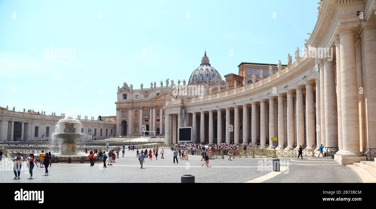 Editorial St. Peter's Square, Vatican City-17.06.2019: Tourists visit the famous landmark in the summertime. Stock Photo