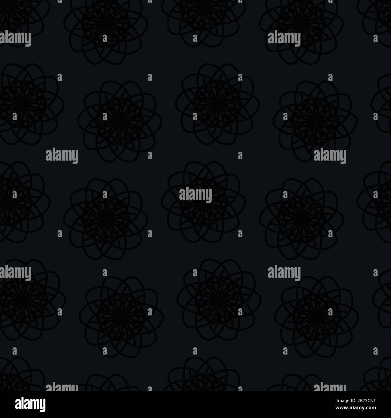 seamless pattern. round symmetrical black floral pattern on a dark gray background Stock Vector