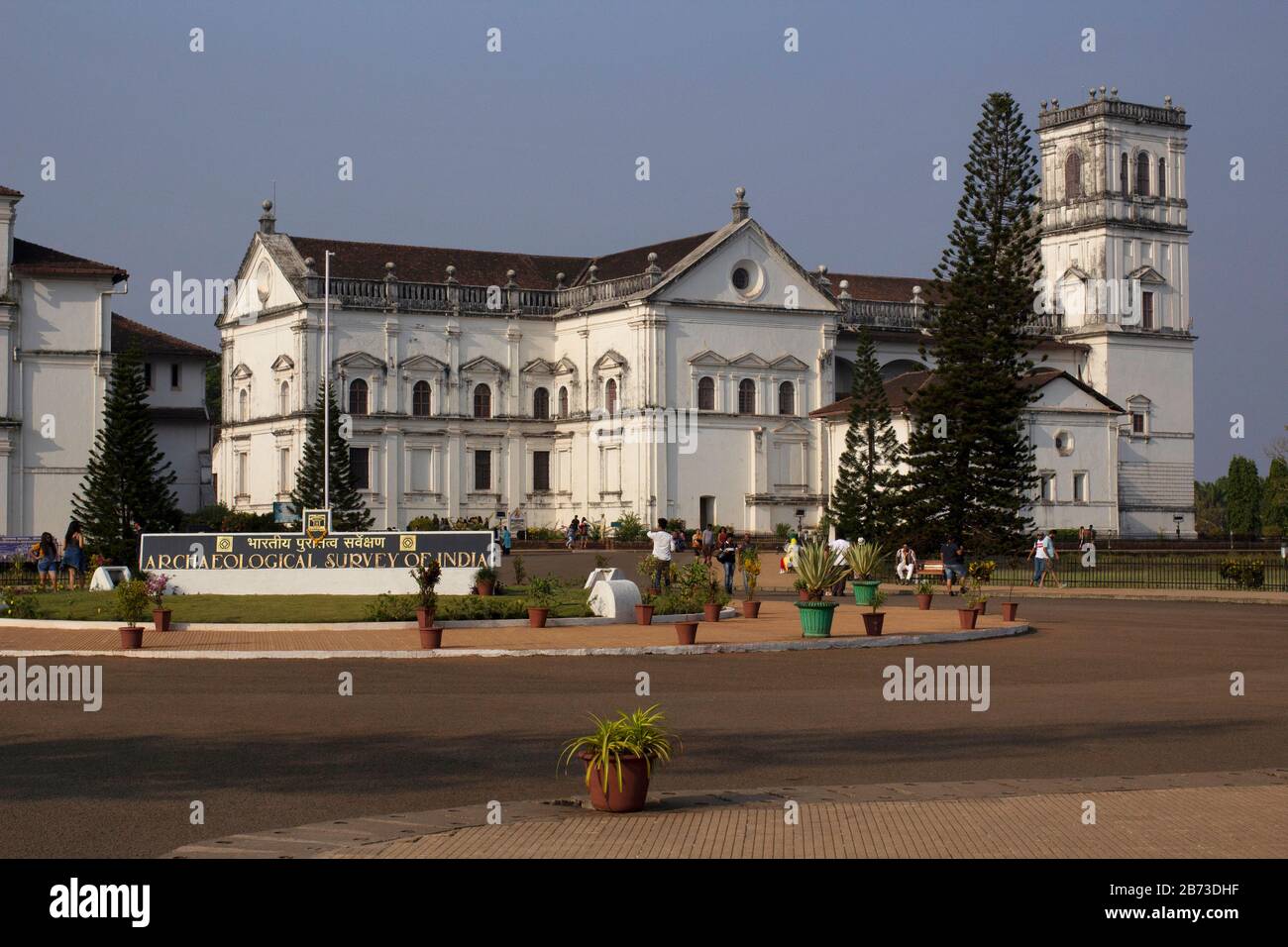 Archeological Survey of India sign in front of Se cathedral, Old Goa, India Stock Photo