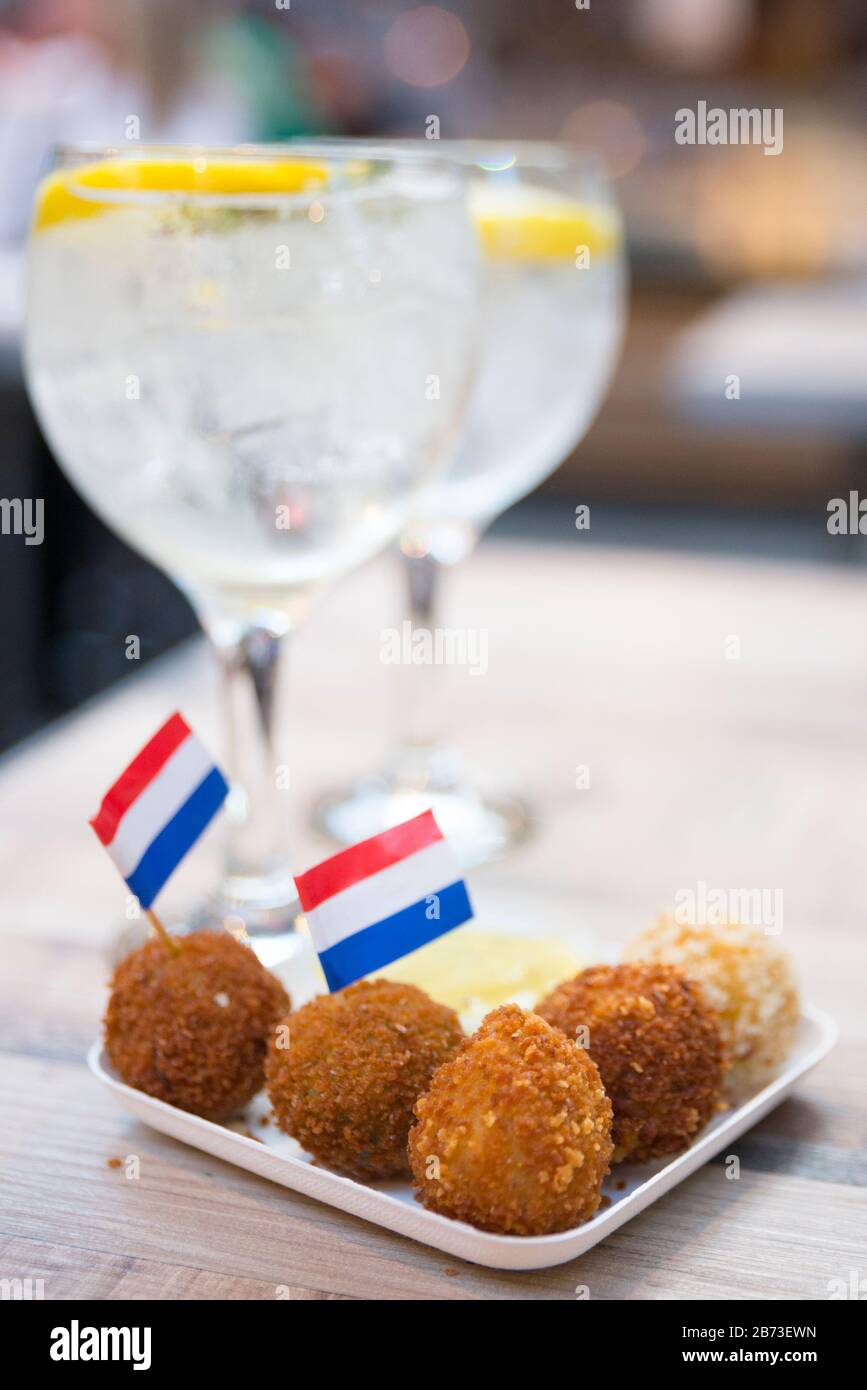 Bitterballen & Gin & Tonic at the Foodhallen, Amsterdam Stock Photo Alamy