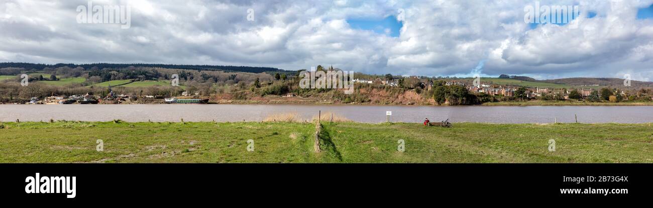 Panoramic view of Newnham on Severn from Arlingham on the banks of the River Severn, Gloucestershire, United Kingdom Stock Photo
