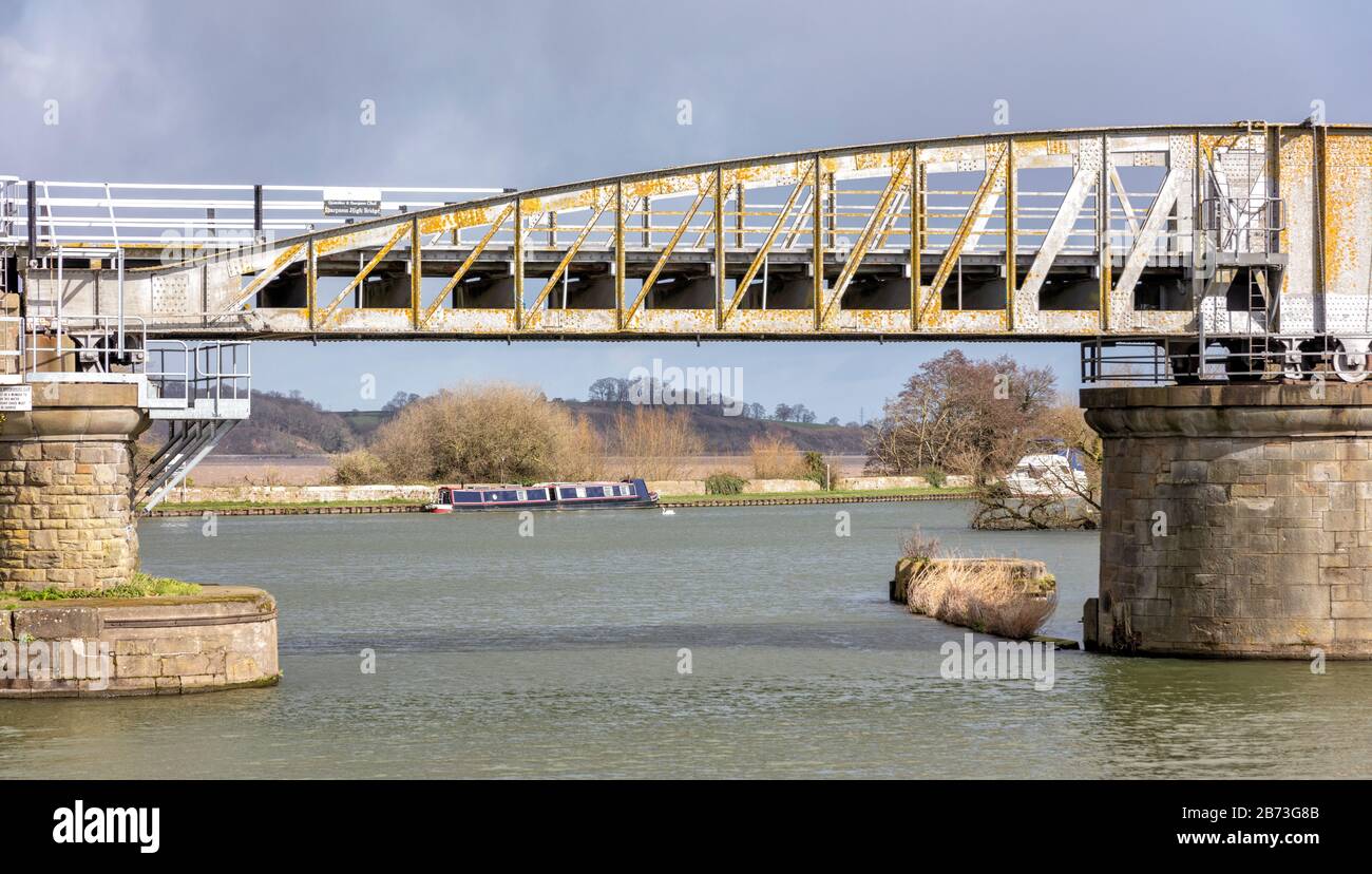 Junction of the Sharpness-Gloucester Canal and Sharpness Docks. River Severn in the background, England Stock Photo