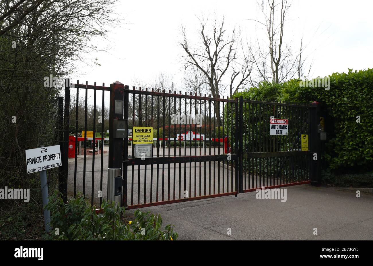 Closed gates at Arsenal's London Colney training ground Stock Photo Alamy