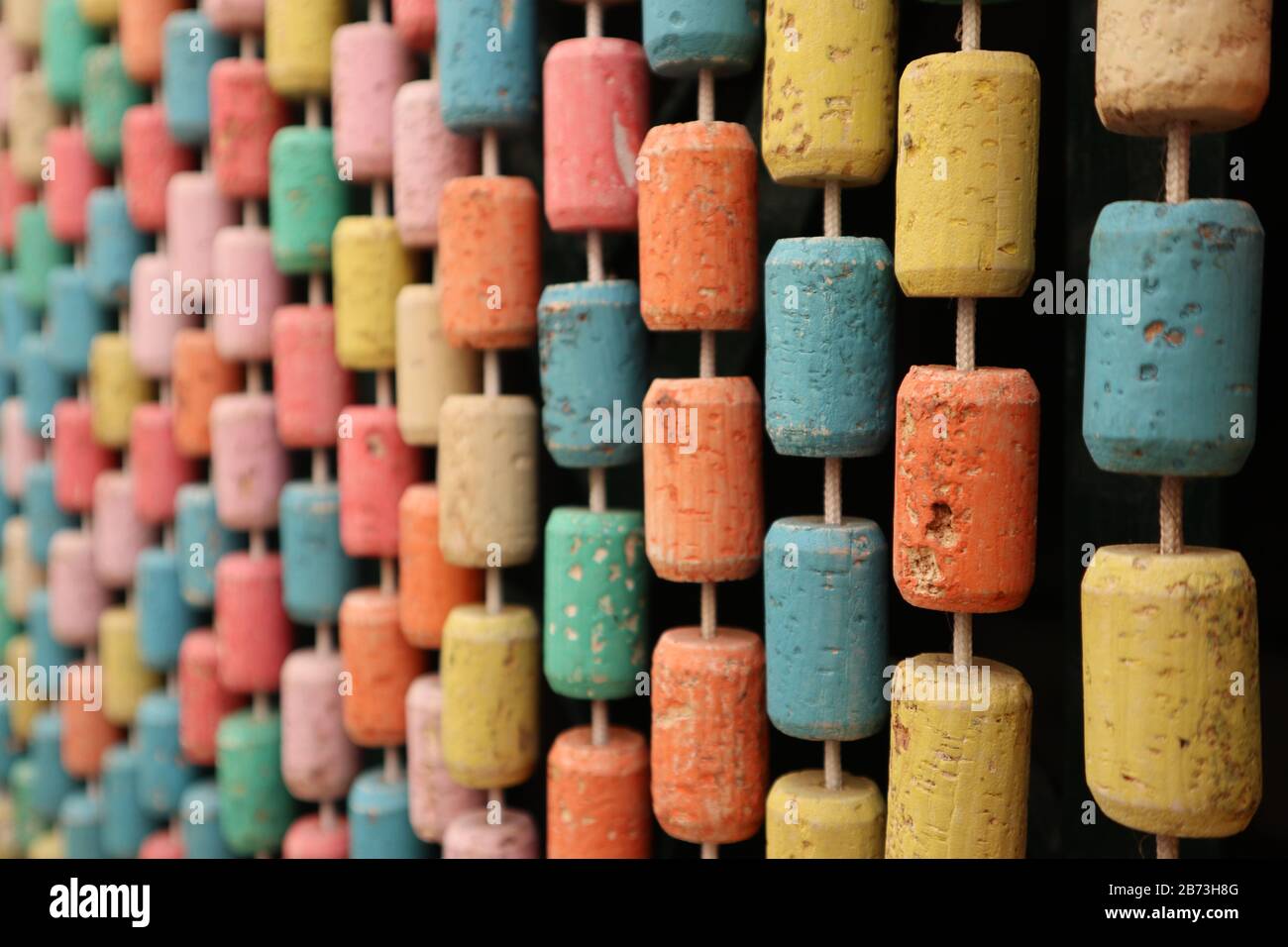 Wine cork curtain in Sardenia, Italy Stock Photo