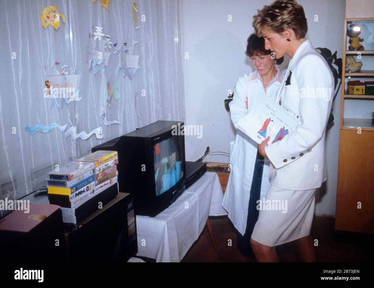 HRH Princess Diana visits Prague during her Royal tour of Czechoslovakia 1991 Stock Photo