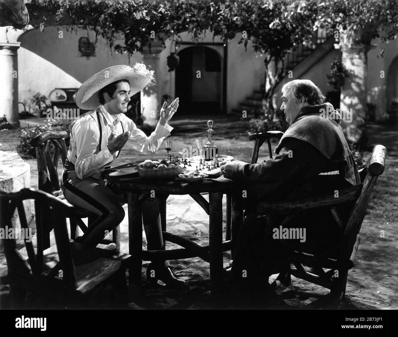 TYRONE POWER as Diego Vega aka Zorro and EUGENE PALLETTE as Fray Felipe in THE MARK OF ZORRO 1940 director ROUBEN MAMOULIAN novel Johnston McCulley Twentieth Century Fox Stock Photo