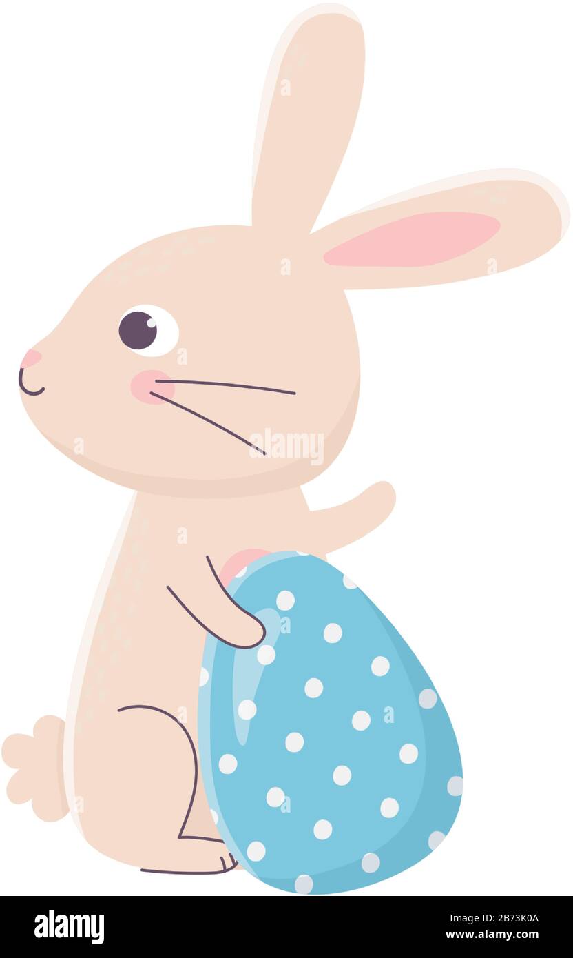 happy easter cute rabbit with egg decoration celebration vector ...