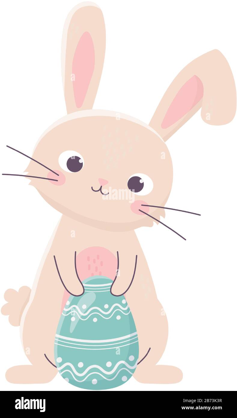 happy easter cute rabbit with egg decoration celebration vector ...