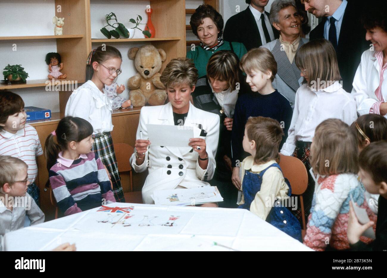 HRH Princess Diana - HRH The Princess of Wales visits a deaf school in Prague, Czechoslovakia 1991 Stock Photo