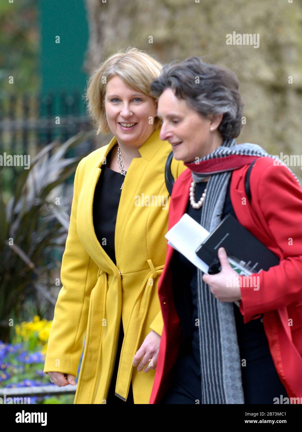 Katherine Fletcher MP (Con: South Ribble) and Flick (Felicia Jane Beatrix) Drummond (Con: Meon Valley) in Downing Street, 13th March 2020 Stock Photo