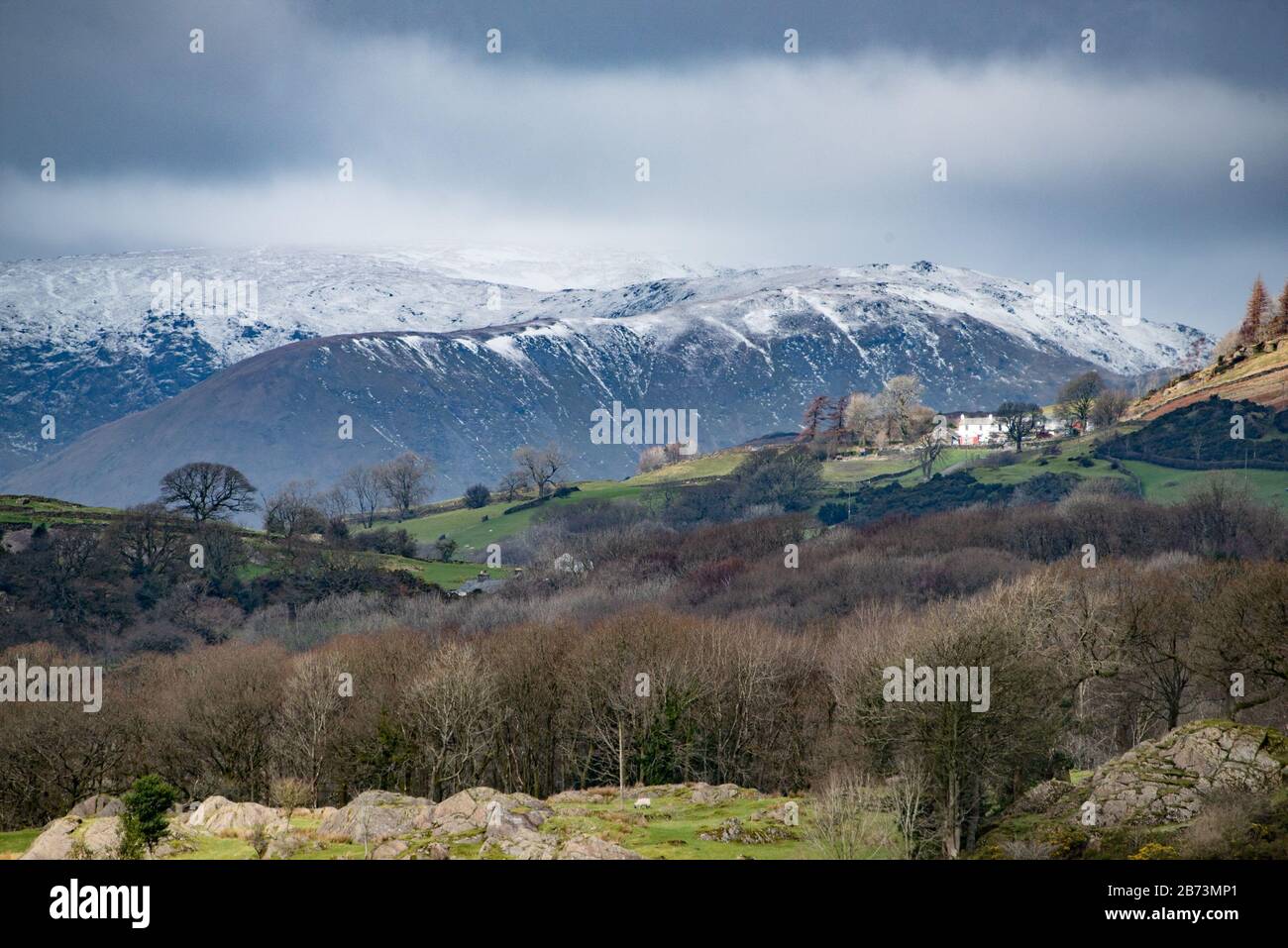 Windermere, Cumbria, UK. 13th Mar, 2020. Snow on the fells of the Lake District near Windermere, Cumbria. Credit: John Eveson/Alamy Live News Stock Photo