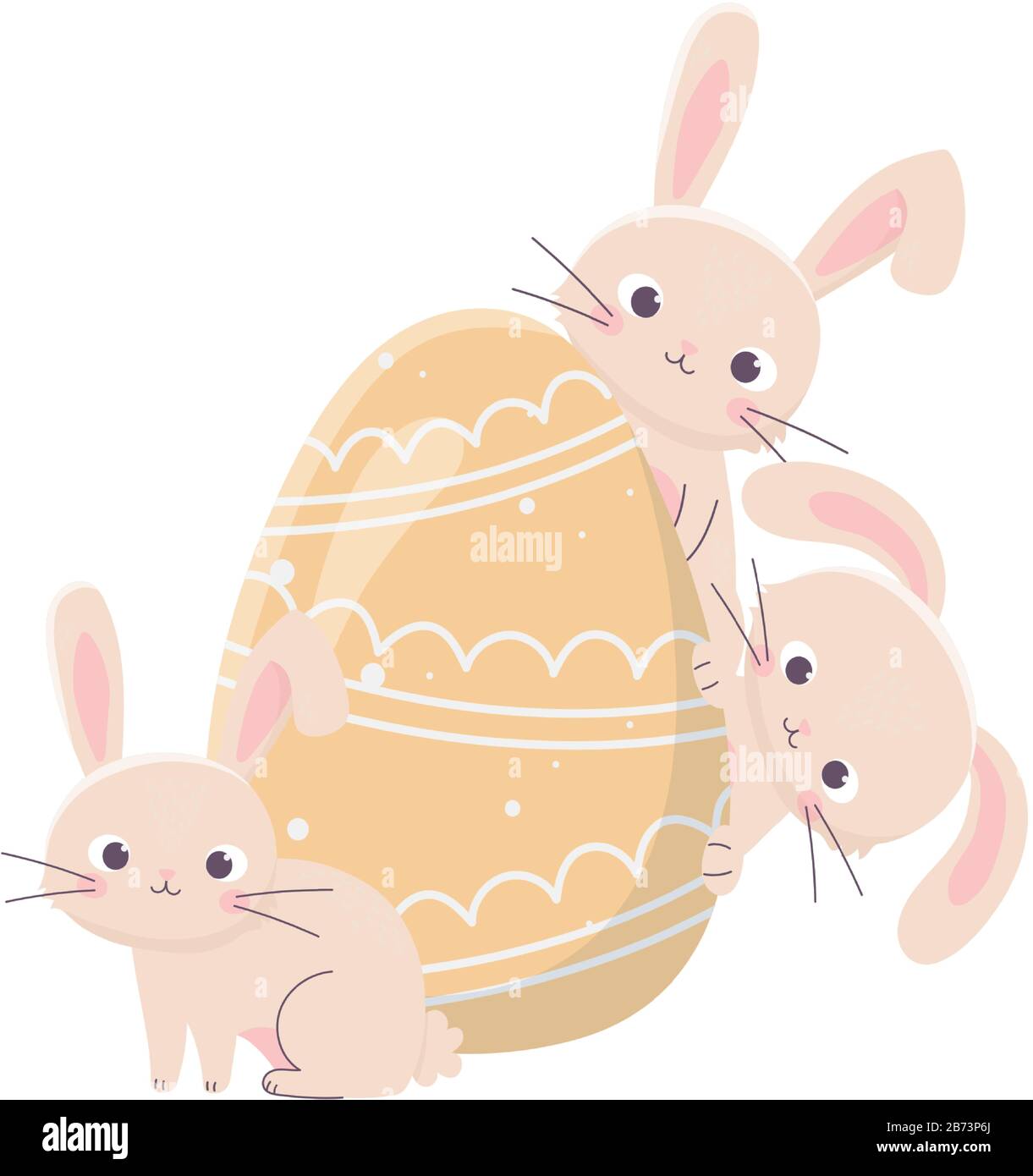 happy easter day, cute rabbits with painted egg decoration vector ...