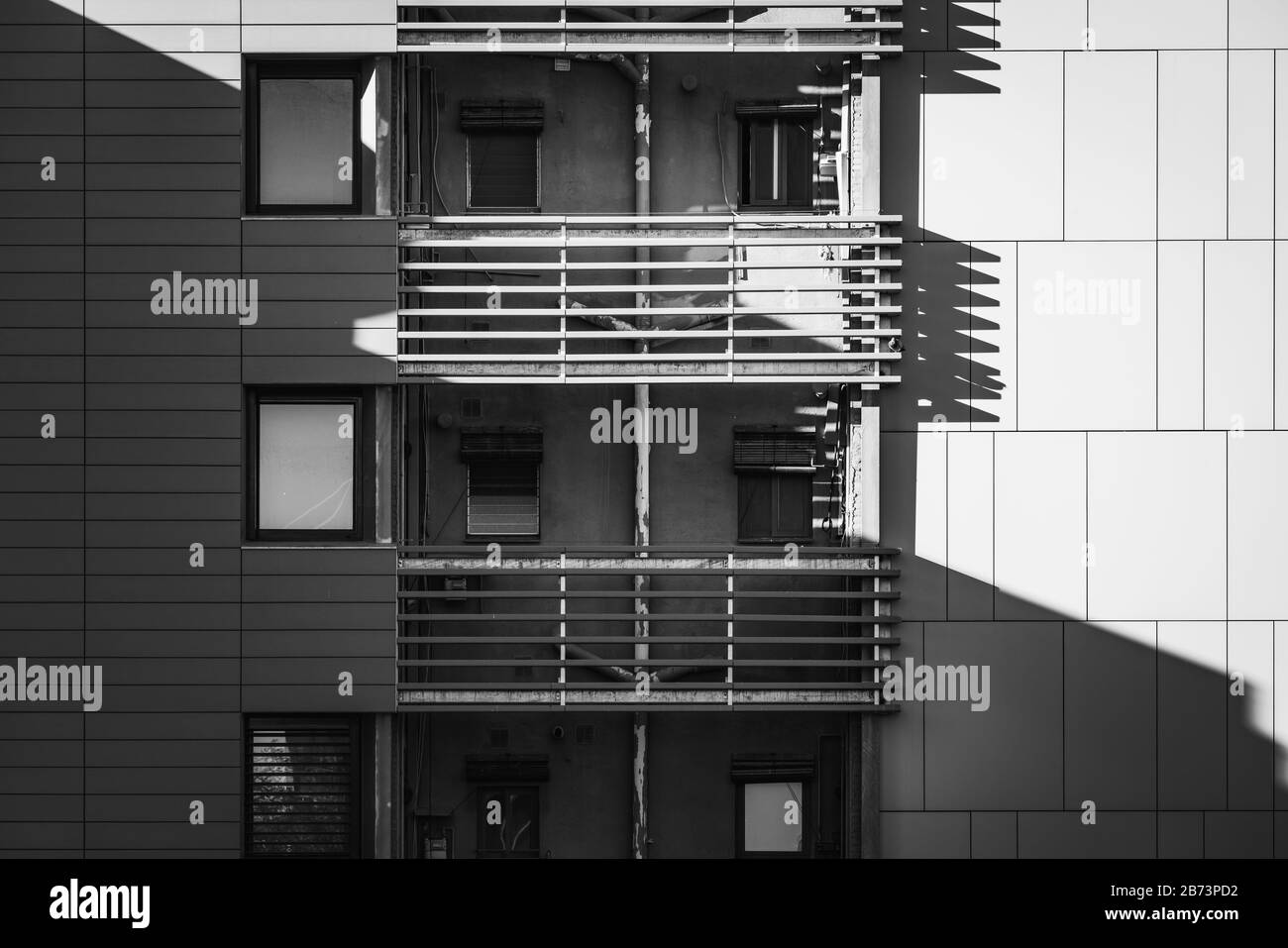Balconies of a residential building in black and white Stock Photo - Alamy