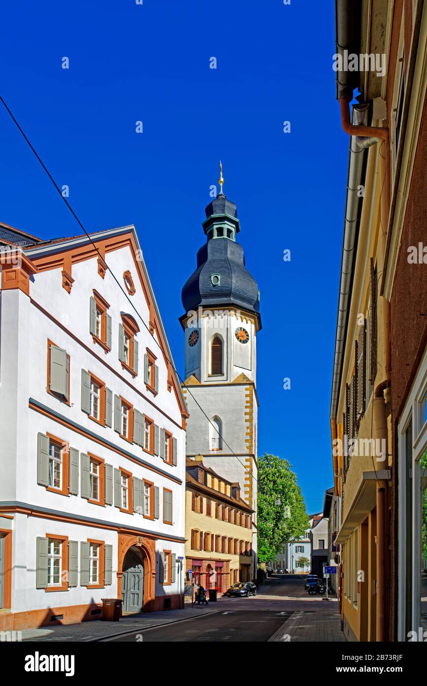Germany, Rhineland-Palatinate, Speyer, Johannesstrasse, SchUM town, street view, tower, St. Georg hospital, place of interest, tourism, building, arch Stock Photo