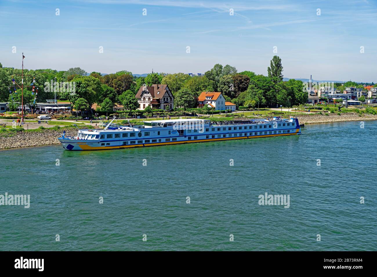 Germany, Rhineland-Palatinate, Speyer, Salierbrücke, SchUM town, river, the Rhine, ship investor, river cruise ship, bank promenade, place of interest Stock Photo