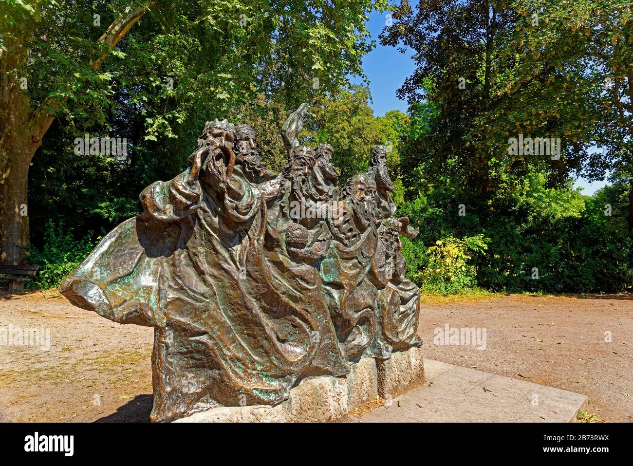 Germany, Rhineland-Palatinate, Speyer, cathedral place, SchUM town, cathedral garden, bronze figure, ferryman get, plants, trees, places, architecture Stock Photo