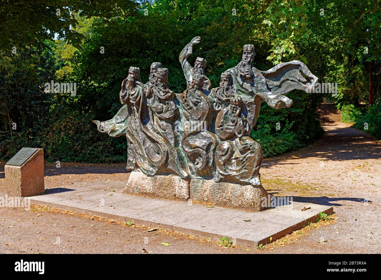 Germany, Rhineland-Palatinate, Speyer, cathedral place, SchUM town, cathedral garden, bronze figure, ferryman get, plants, trees, places, architecture Stock Photo