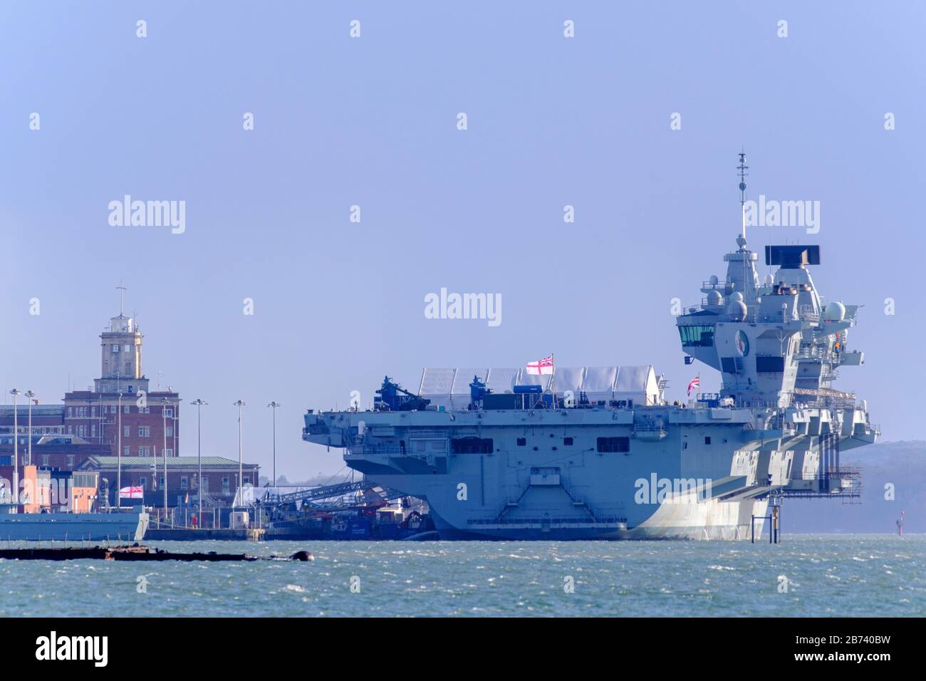 HMS QUEEN ELIZABETH along side her home port of Portsmouth Hampshire UK Stock Photo