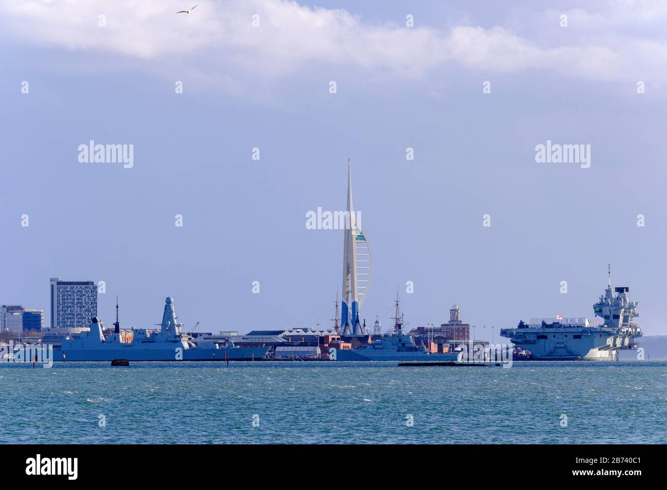 HMS QUEEN ELIZABETH along side her home port of Portsmouth Hampshire UK Stock Photo