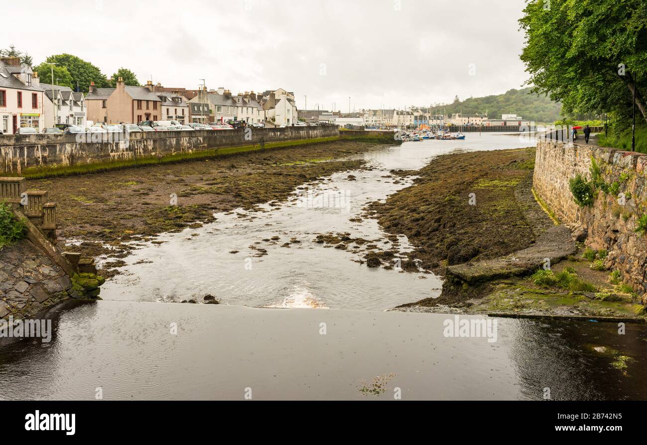 View of the town of Stornoway from a bridge over the River Bayhead