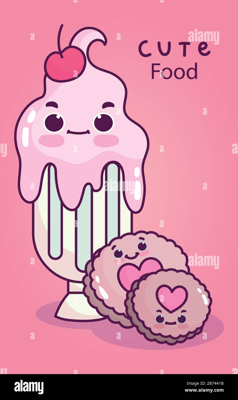 cute food milkshake with cookies sweet dessert pastry cartoon vector ...