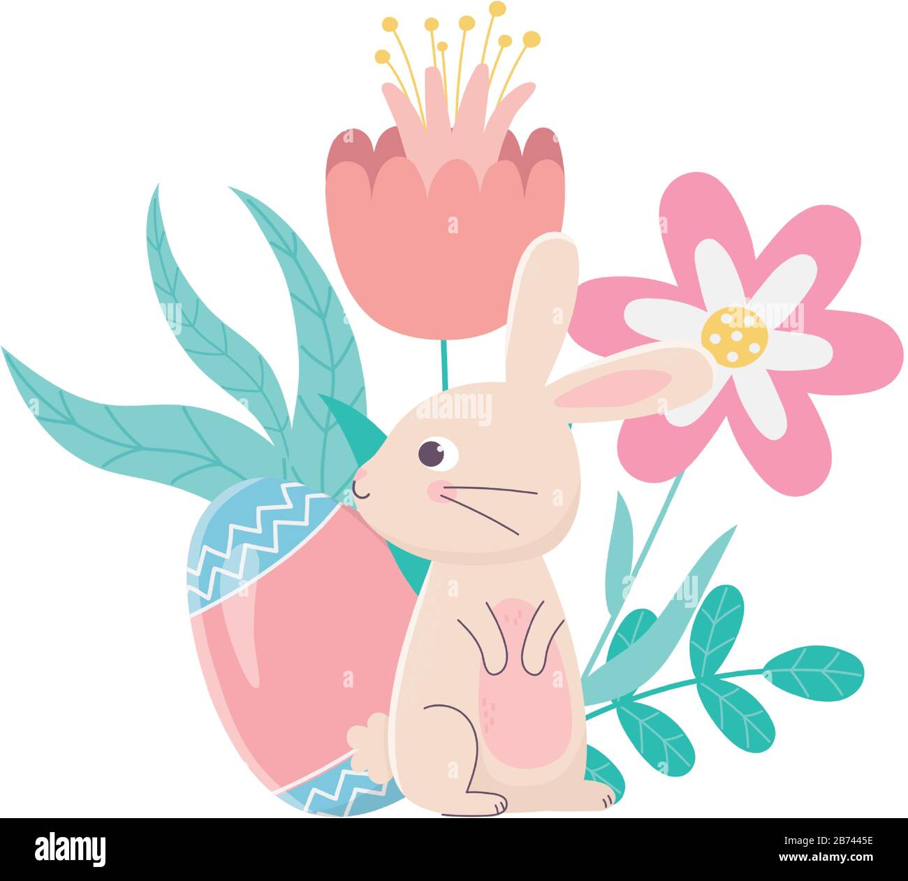 happy easter day, rabbit egg flowers folaige leaves decoration vector ...