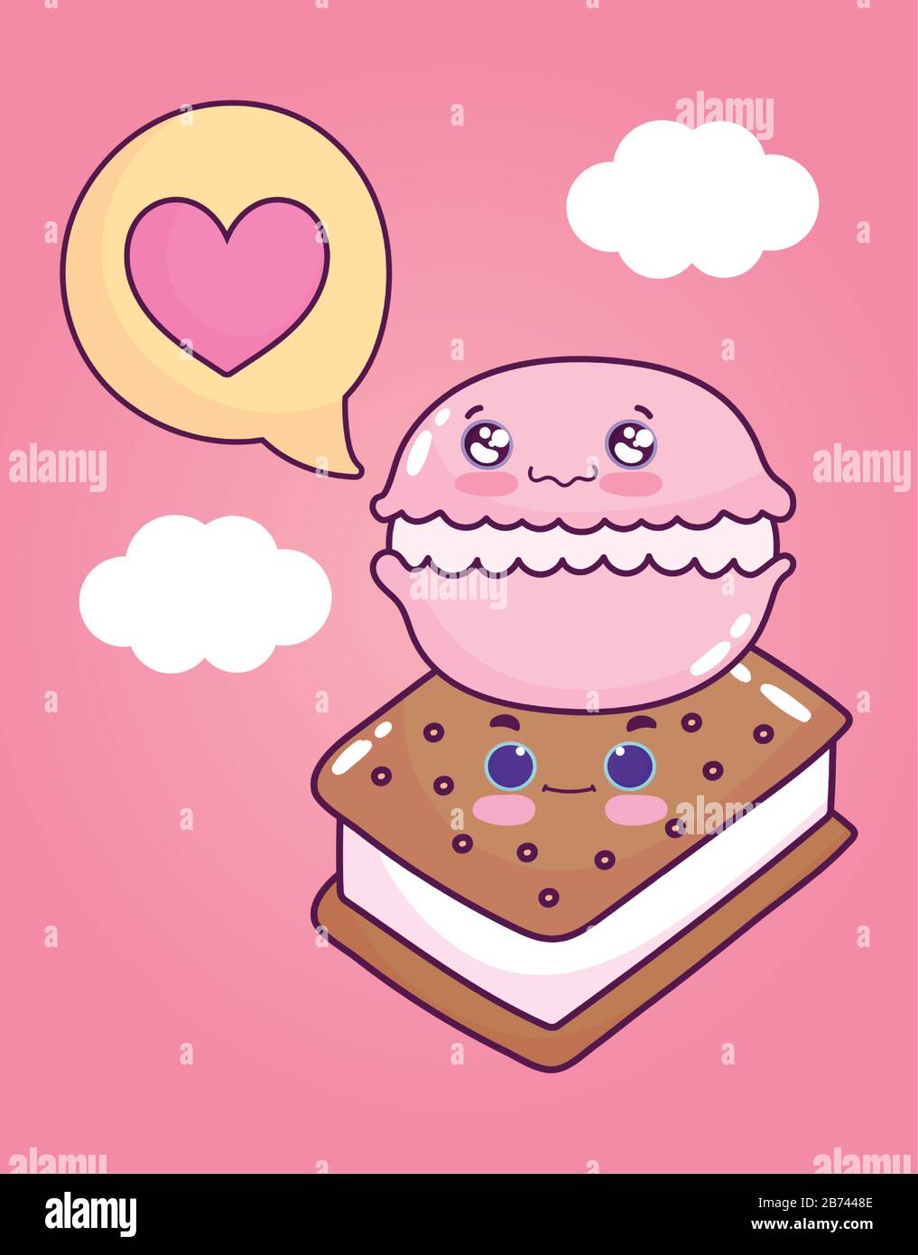 cute food ice cream macaroon love heart sweet dessert pastry cartoon ...