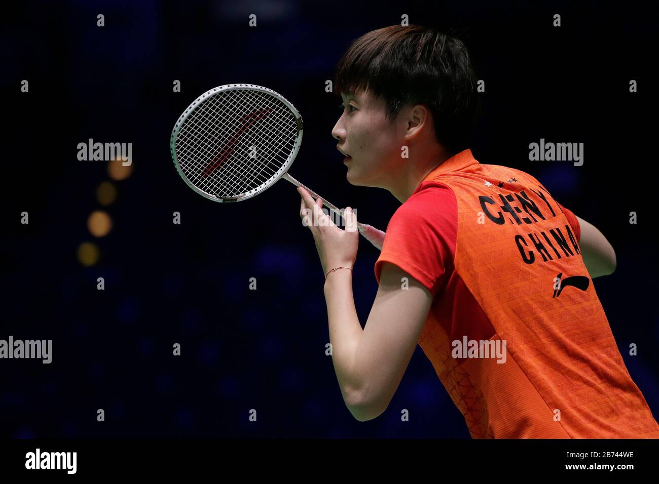 Birmingham, Britain. 13th Mar, 2020. China's Chen Yufei competes during the women's singles quarterfinal match with Thailand's Ratchanok Intanon at the All England Open Badminton Championships in Birmingham, Britain, March 13, 2020. Credit: Tim Ireland/Xinhua/Alamy Live News Stock Photo