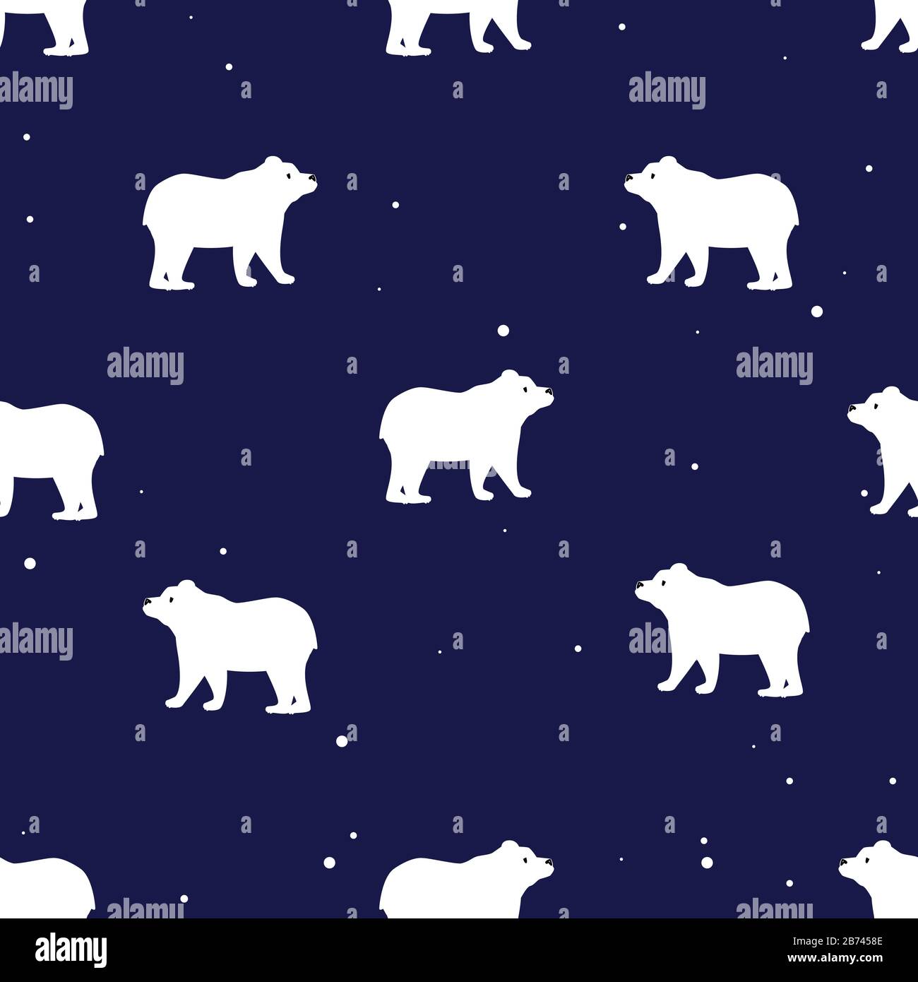 Seamless pattern with cute polar bears in simple cartoon style on blue background Stock Vector
